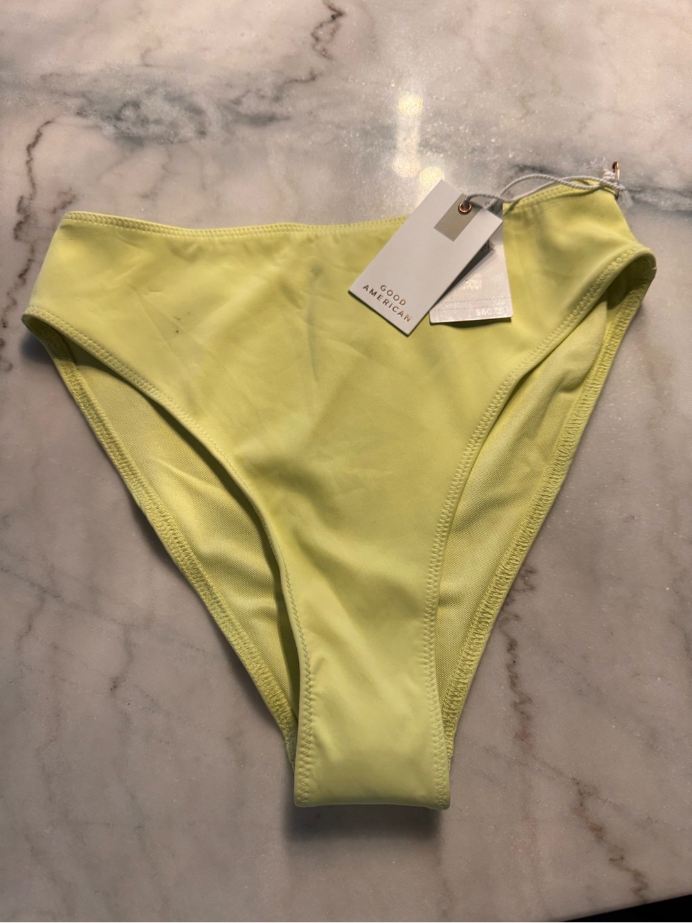 NWT Good American High Waist Bikini Bottom Lime Chartreuse Size 2 Medium.